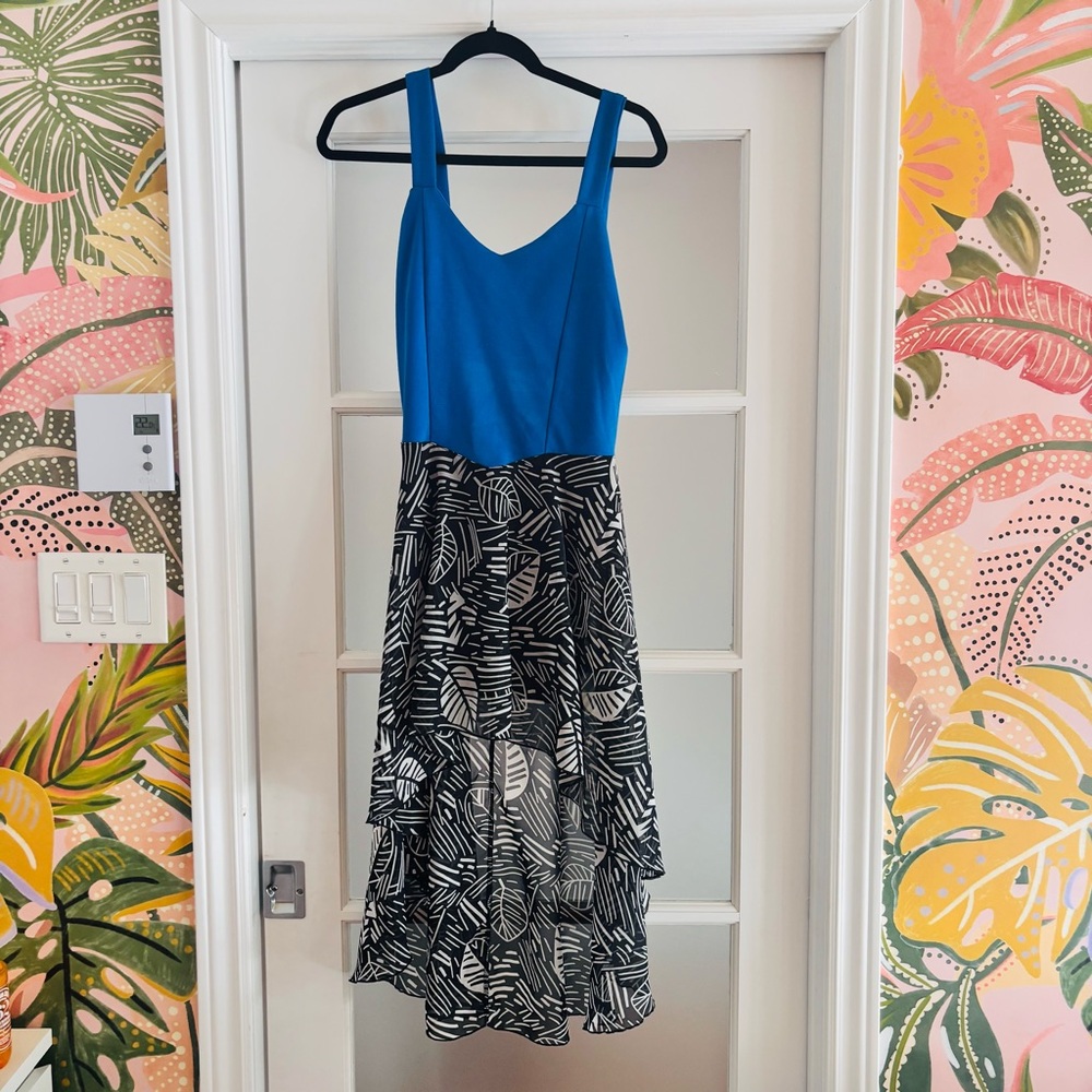#68 Streetwear Society Blue and Black Leaf Print Dress